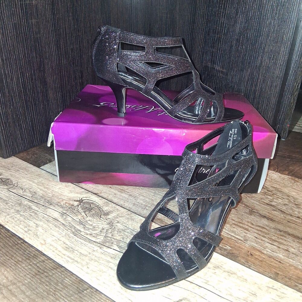 Easy Street Flattery Caged Kitten Heel Size 6.5 Black Glitter